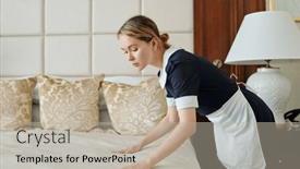  Presentation with five star - Slide deck enhanced with side-view-of-young-housemaid background and a mint green colored foreground