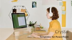  Presentation with monitor computer - Presentation theme enhanced with side-view-of-young-modern background and a coral colored foreground