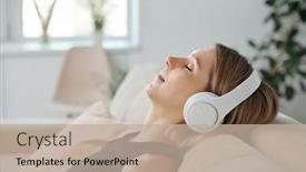  Presentation with listening woman - PPT theme consisting of side-view-of-young-relaxed background and a mint green colored foreground