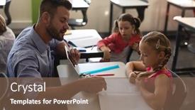  Presentation with kneeling - Beautiful presentation design featuring side-view-of-young-school backdrop and a tawny brown colored foreground