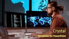  Presentation with computer software - Presentation design enhanced with side-view-of-young-serious background and a tawny brown colored foreground