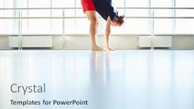  Presentation with physical exercises - Theme with side view of young sportsman doing physical exercises in gym background and a sky blue colored foreground