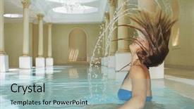  Presentation with pool side - Slide deck featuring side-view-of-young-woman background and a light blue colored foreground