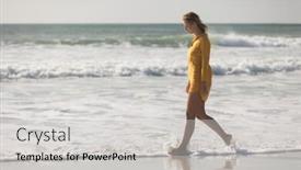  Presentation with seashore - PPT theme with side-view-of-young-woman background and a light gray colored foreground