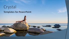  Presentation with seashore - Presentation having side-view-of-young-woman background and a light blue colored foreground