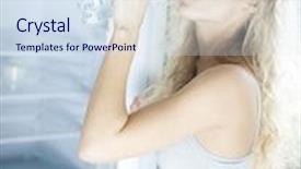  Presentation with refrigerator - Slides enhanced with side view of young woman drinking water from bottle by refrigerator background and a sky blue colored foreground