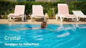  Presentation with pool side - PPT layouts consisting of side-view-of-young-woman background and a teal colored foreground