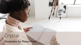  Presentation with photo - Cool new slide set with side-view-photo-of-young backdrop and a coral colored foreground