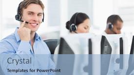  Presentation with computers - Slide set featuring side view portrait of business background and a light blue colored foreground