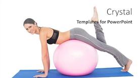  Presentation with stretching - Audience pleasing slide set consisting of side view portrait of a fit young woman stretching on fitness ball over white background backdrop and a white colored foreground
