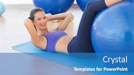  Presentation with gym ball - Theme having side view portrait of a fit young woman exercising on fitness ball at a gym background and a teal colored foreground