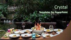  Presentation with international buffet - Beautiful presentation design featuring side-view-premium-variety backdrop and a wine colored foreground