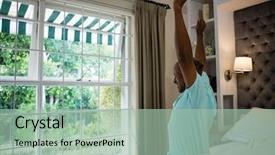  Presentation with healthy workplace full length side view - PPT theme having side view senior man stretching background and a  colored foreground