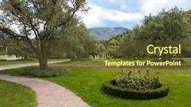  Presentation with garden city - Audience pleasing presentation design consisting of side walk - scene in city garden backdrop and a tawny brown colored foreground