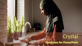  Presentation with hijab - Presentation theme with sideview-of-young-calm-woman background and a tawny brown colored foreground