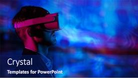  Presentation with information technologies - Presentation theme with sideview-portrait-of-a-businessman background and a navy blue colored foreground