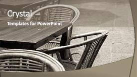  Presentation with chairs - Amazing PPT theme having sidewalk cafe with wicker chairs backdrop and a gray colored foreground