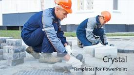  Presentation with pedestrian - Audience pleasing slide deck consisting of sidewalk pedestrian pavement construction works backdrop and a light blue colored foreground
