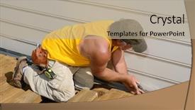  Presentation with carpenter - Colorful slide deck enhanced with siding - carpenter hammering on a deck backdrop and a coral colored foreground