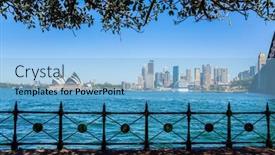  Presentation with house boat - Slide deck consisting of sidney-is-the-oldest-city background and a light blue colored foreground