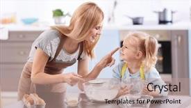  Presentation with dough - Slide set having sifting - mother and daughter preparing dough background and a coral colored foreground
