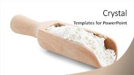  Presentation with flour - Audience pleasing slides consisting of sifting - wheat flour in wooden scoop backdrop and a white colored foreground