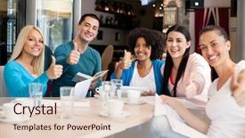  Presentation with cafe - PPT layouts having sig - group of success students background and a lemonade colored foreground