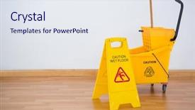  Presentation with yellow - PPT layouts with sigh boad with mop bucket background and a sky blue colored foreground