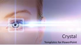  Presentation with eye sight - Beautiful slide set featuring sight - woman eye with laser backdrop and a light blue colored foreground