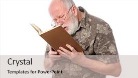  Presentation with book glasses - Theme consisting of sight older - handsome bald and bearded bad background and a soft green colored foreground