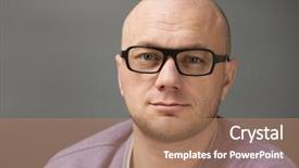  Presentation with elegant man in glasses optics - PPT layouts with sight older - man with glasses background and a coral colored foreground