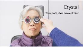 Presentation with eye - Colorful slide set enhanced with sight older - old woman check on eye backdrop and a white colored foreground