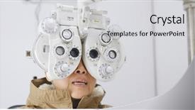  Presentation with test - Colorful theme enhanced with sight older - old woman doing eye test backdrop and a light gray colored foreground