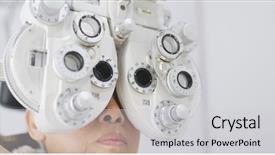  Presentation with eye sight - Cool new PPT theme with sight older - senior woman undergo eye test backdrop and a light gray colored foreground