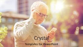  Presentation with communication - Slide set with sight older - technology people lifestyle and communication background and a coral colored foreground