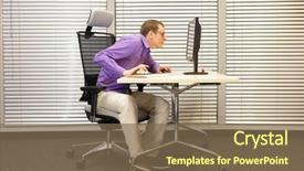  Presentation with posture - Slide set having sightedness myopia bad posture office background and a violet colored foreground