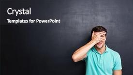  Presentation with black man - Slides with sightless - casual smiling man covering his background and a dark gray colored foreground