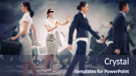  Presentation with group of people silhouettes walking - Slide set consisting of sightless - image of businesswoman in blindfold background and a tawny brown colored foreground