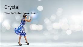  Presentation with wi fi wifi wireless blue - Cool new presentation design with sightless - young woman in blue dress backdrop and a  colored foreground