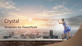  Presentation with blue - Presentation having sightless - young woman in blue dress background and a lemonade colored foreground