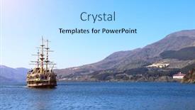  Presentation with pirate - Presentation theme enhanced with sightseeing-ship-at-volcanic-lake background and a light gray colored foreground