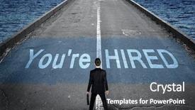  Presentation with business road map - Presentation theme featuring leadership highway sign - you're hired message on road background and a gray colored foreground