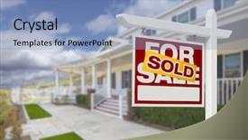  Presentation with real estate - Slides consisting of sign and beautiful new house background and a light blue colored foreground