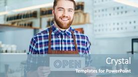  Presentation with coffee shop - Cool new theme with sign at the coffee shop backdrop and a light blue colored foreground