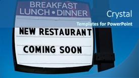  Presentation with coming soon - Slide set with sign-for-a-new-restaurant background and a ocean colored foreground