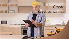  Presentation with contractor - PPT layouts featuring sign installation - aged contractor repairman working background and a  colored foreground