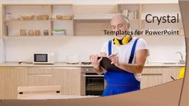  Presentation with contractor - Audience pleasing slide set consisting of sign installation - aged contractor repairman working backdrop and a  colored foreground