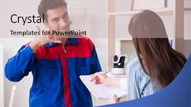  Presentation with home security camera - Presentation theme enhanced with sign installation - client getting securty camera installed background and a  colored foreground