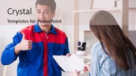  Presentation with camera - Presentation design featuring sign installation - client getting securty camera installed background and a  colored foreground