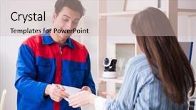  Presentation with camera - Audience pleasing presentation design consisting of sign installation - client getting securty camera installed backdrop and a  colored foreground